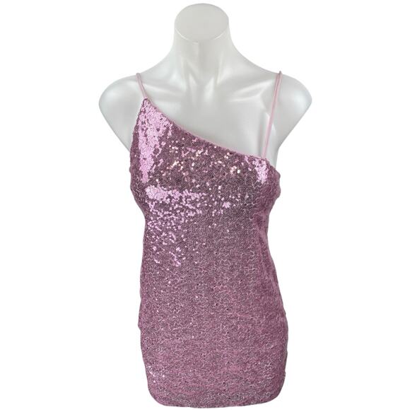 NEW H&M Divided Pink Sequin Sleeveless Cami Camisole Mini Bodycon Tank Dress S - Picture 1 of 5